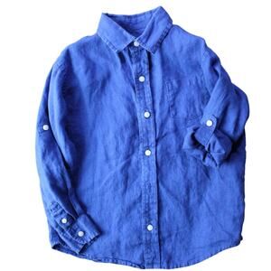 Janie and Jack Boys Blue Linen Dress Shirt Long Sleeve Button Up Size 5
